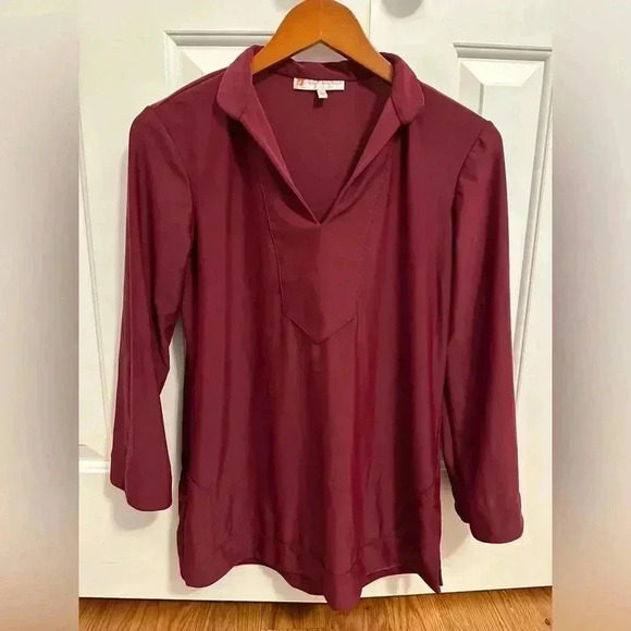 Jude Connally Women's Burgundy Jude Cloth Long Sleeve Chris Tunic Top Size Small - Picture 1 of 8